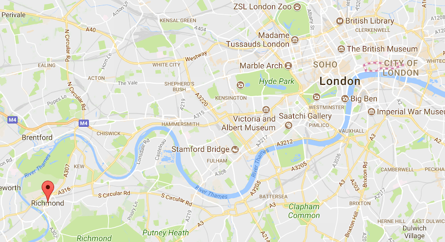 Map of Richmond Upon Thames near London